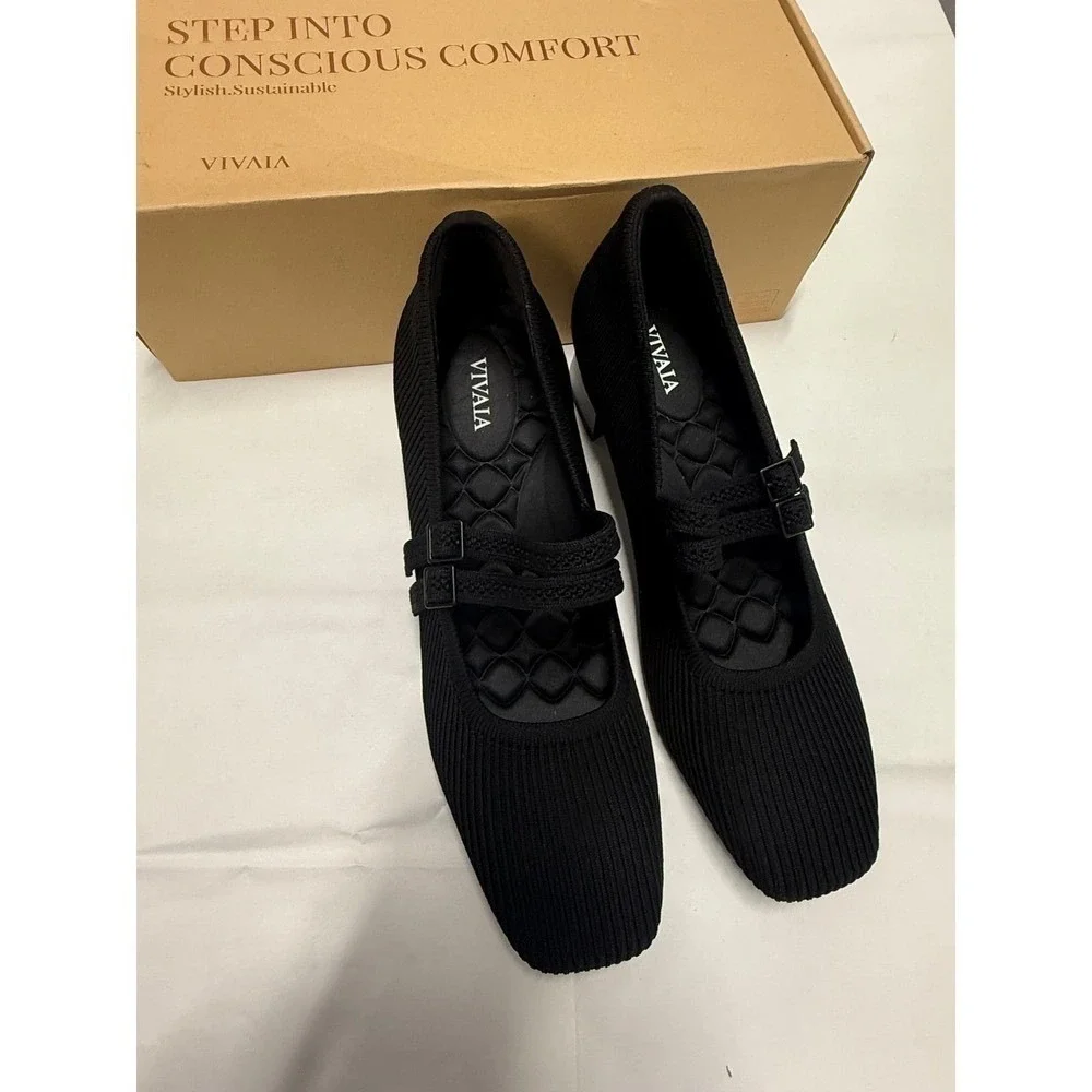 VIVAIA Mary Jane Knit Heels Black‎ Eco Friendly Comfort Work Shoe EU/38 US/7-7.5